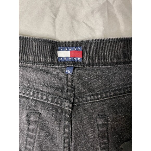 Vintage Tommy Hilfiger Jeans Men's 34x34 Black Denim Baggy Wide Leg 90s Hip Hop - Picture 3 of 6